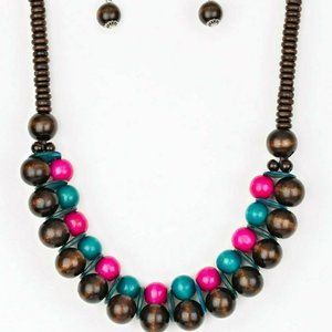 Caribbean Cover Girl - Multi ~ Wooden Necklace & Earrings